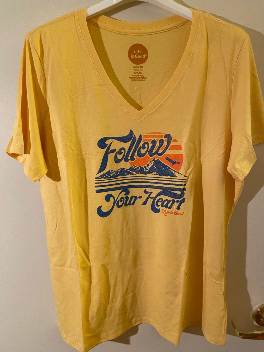 Life Is Good Tee in Bold Yellow Tee with Follow Your Heart  Logo